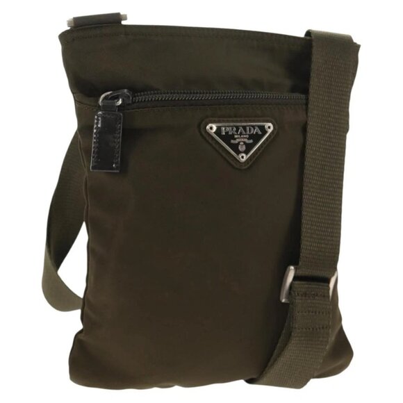 PRADA Pouch Shoulder Bag Nylon Khaki Silver Auth am9274V - Picture 2 of 16